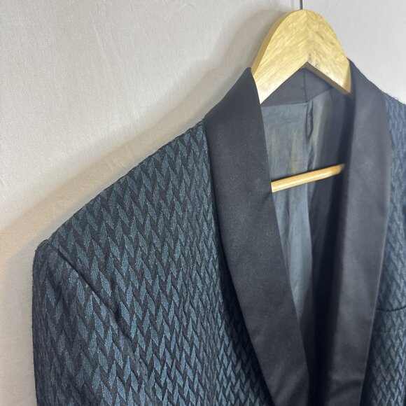 Vintage Reda Italy Tuxedo Jacket Teal Black Shawl Lapel Men 42 R - Picture 4 of 8